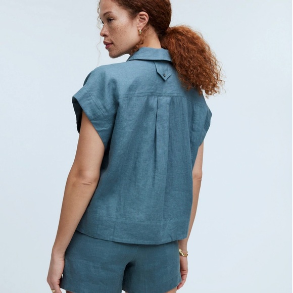 NWT Madewell flap pocket button up shirt in 100 linen - size XS - Picture 5 of 6